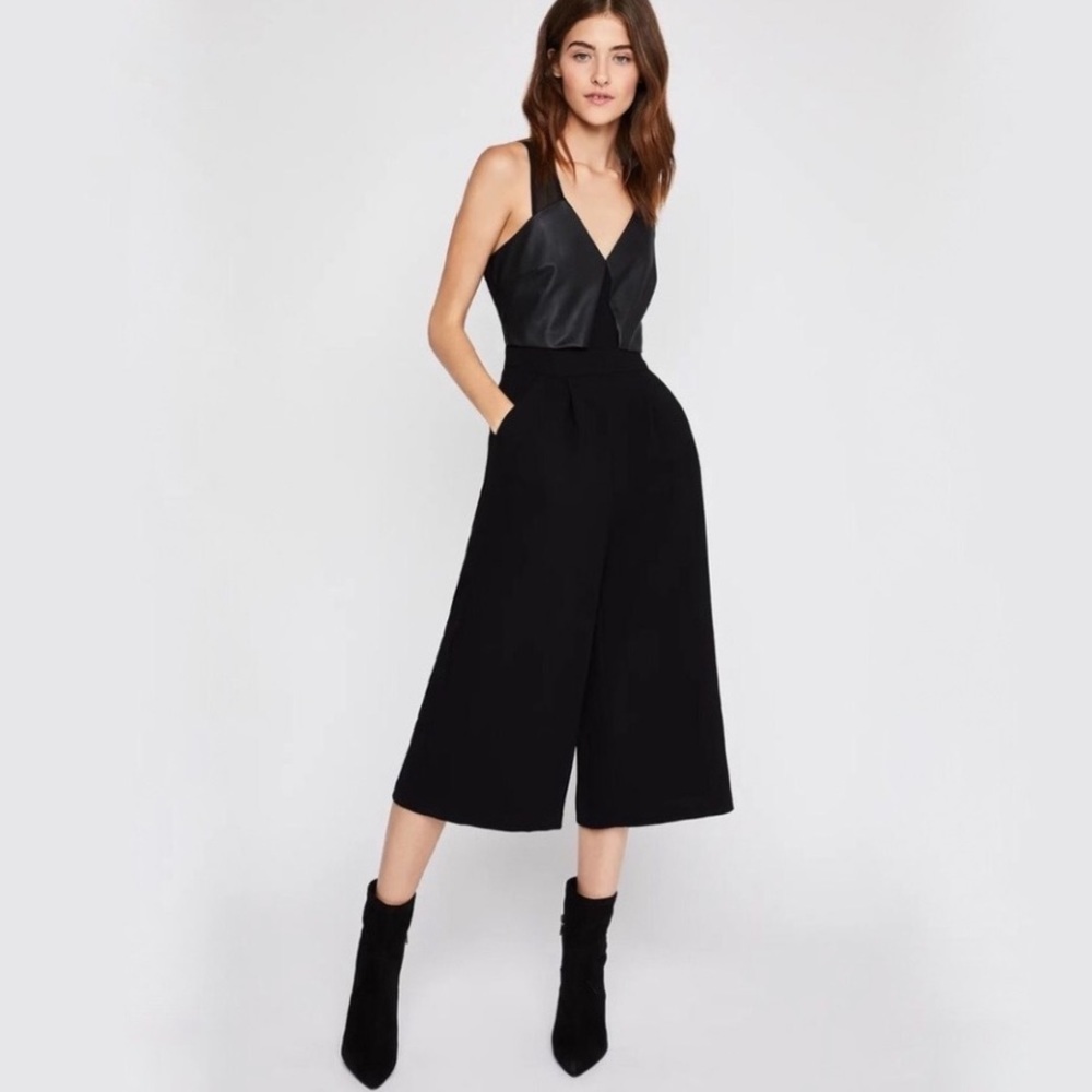 BCBGeneration faux leather mesh jumpsuit pockets